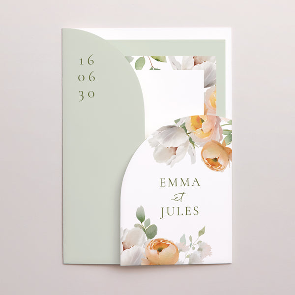 Faire-part Mariage Pochette 2 cartes Romantic flowers photo