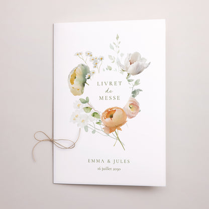 Livret de messe Mariage Double volet Romantic flowers photo N° 1
