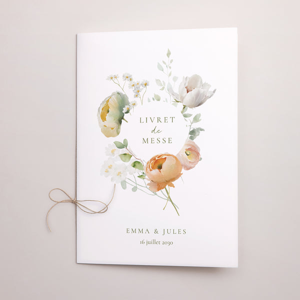 Livret de messe Mariage Double volet Romantic flowers photo
