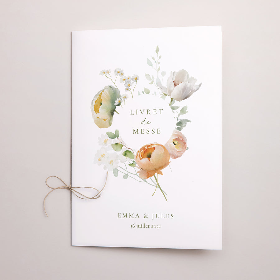 Livret de messe Mariage Double volet Romantic flowers photo