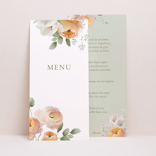 Menu Mariage Panoramique portrait Romantic flowers photo