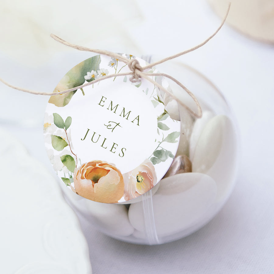 Boîte à dragées Mariage boule avec étiquette ronde Romantic flowers photo