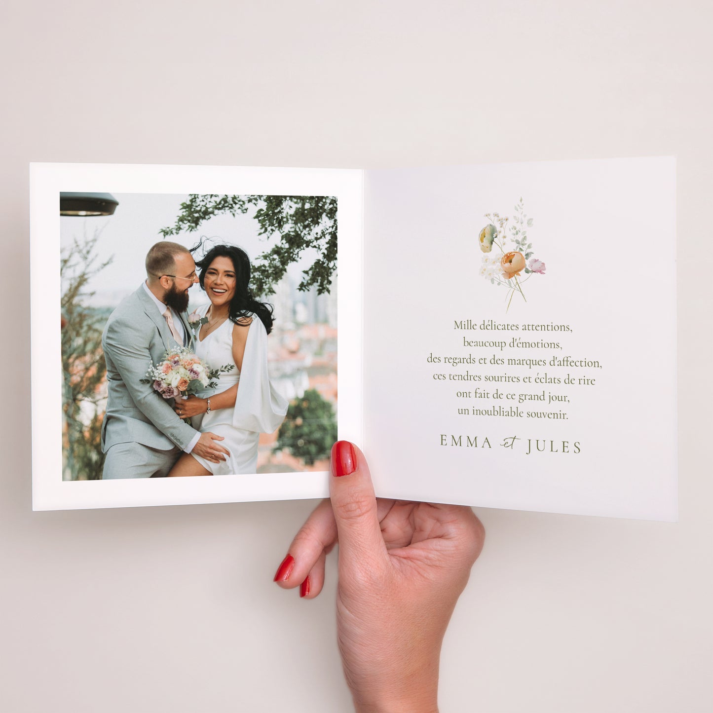 Remerciements Mariage Carré double volet Romantic flowers photo N° 2