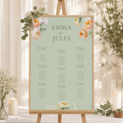 Plan de table Mariage Portrait 60 x 90 cm Romantic flowers photo N° 1