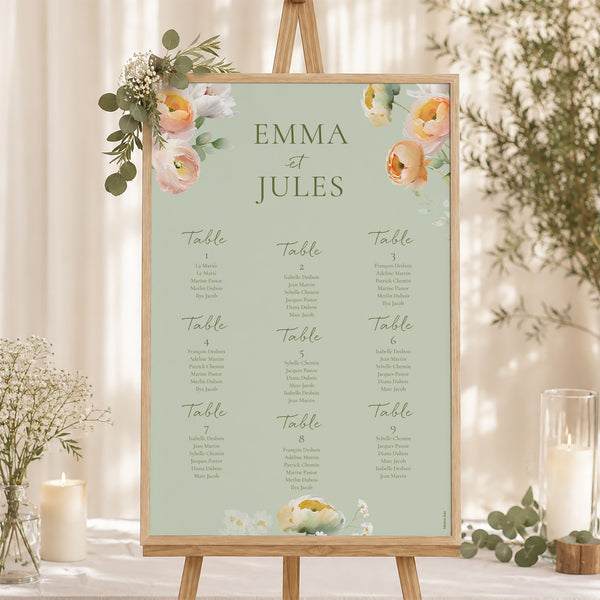 Plan de table Mariage Portrait 60 x 90 cm Romantic flowers photo