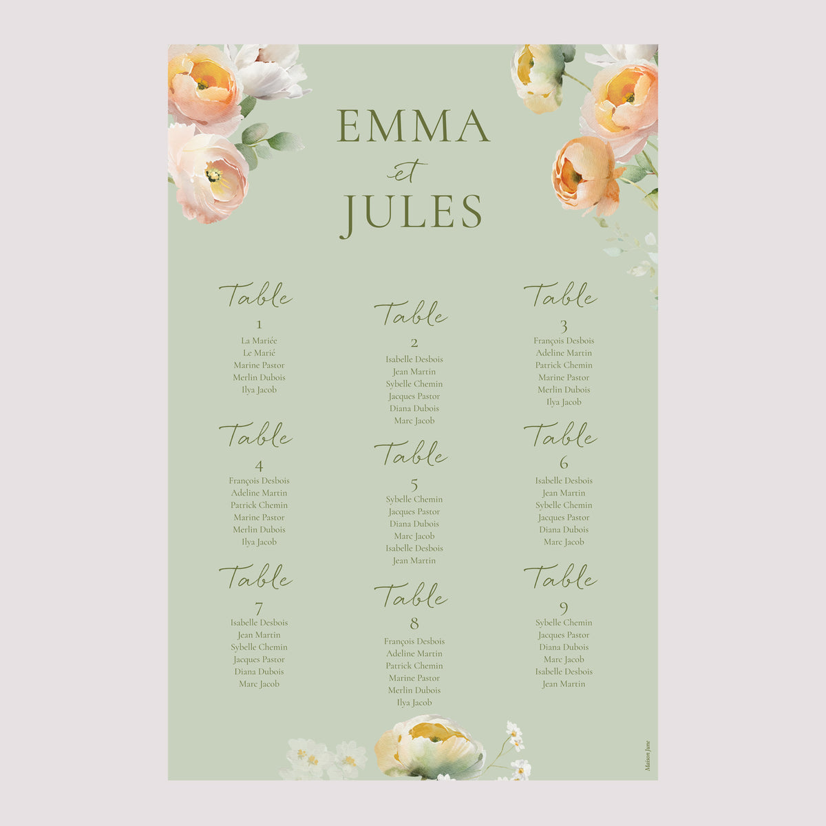 Plan de table Mariage Portrait 60 x 90 cm Romantic flowers photo N° 2