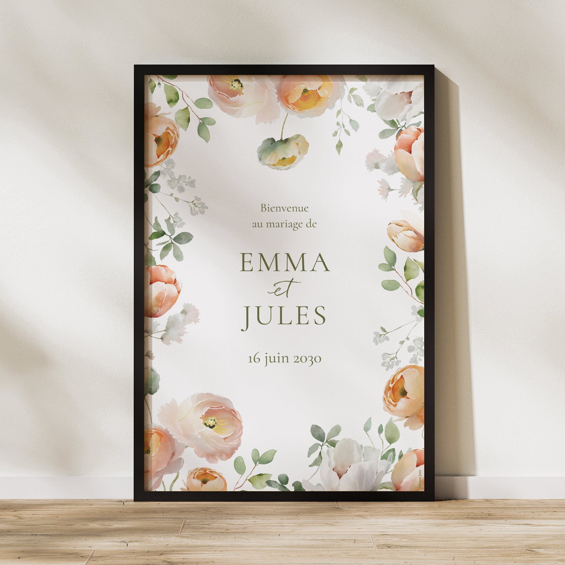 Panneau bienvenue Mariage Portrait 60 x 90 cm Romantic flowers photo N° 1