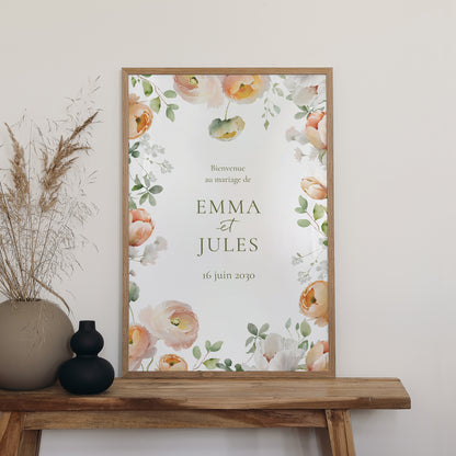 Panneau bienvenue Mariage Portrait 60 x 90 cm Romantic flowers photo N° 2