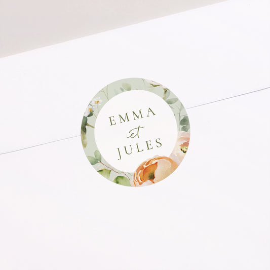 Sticker Mariage Rond Romantic flowers photo