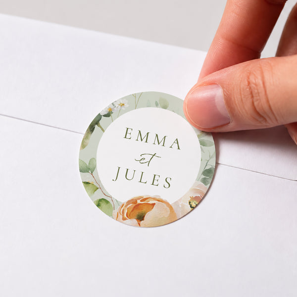 Sticker Mariage Rond Romantic flowers photo