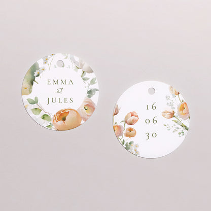 Etiquette perforée Mariage Ronde Romantic flowers photo N° 1