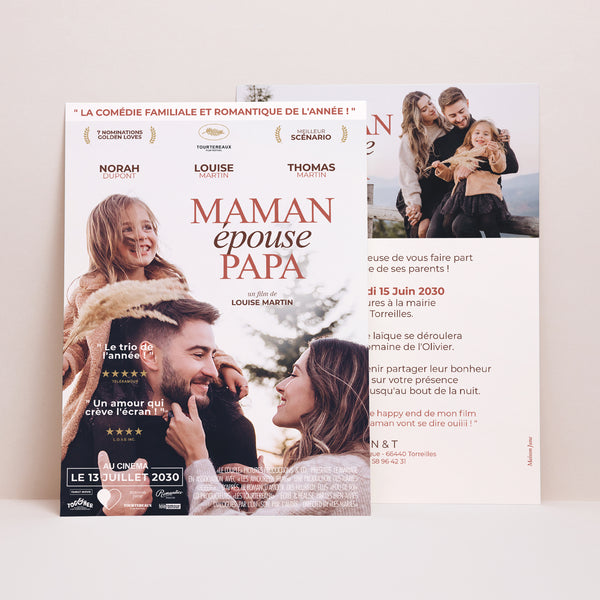 Faire-part Mariage Grand format rectangle Maman épouse Papa photo