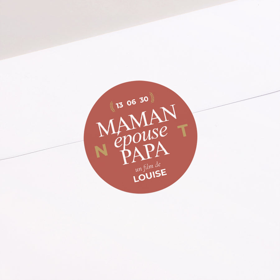 Sticker Mariage Rond Maman épouse papa photo