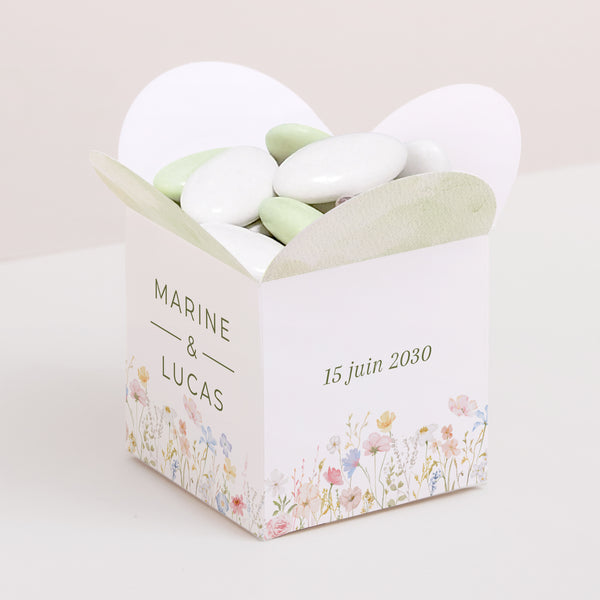 Boîte à dragées Mariage Ouverture papillon Couronne de Fleurs Sauvages photo
