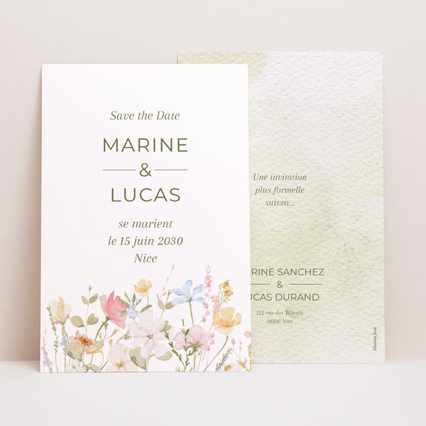 Save the date Mariage Portrait Couronne de Fleurs Sauvages photo