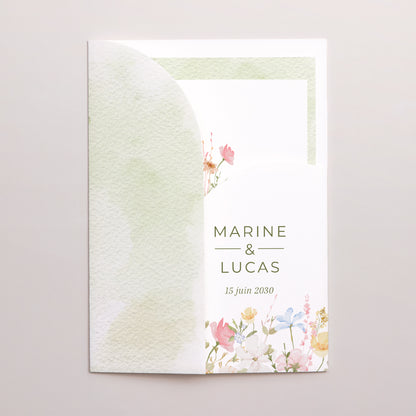 Faire-part Mariage Pochette 2 cartes Couronne de Fleurs Sauvages photo N° 2