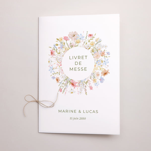 Livret de messe Mariage Double volet Couronne de Fleurs Sauvages photo