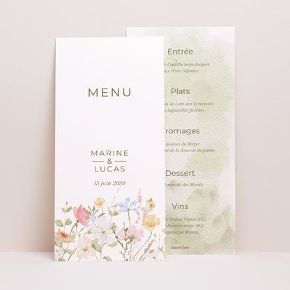 Menu Mariage Panoramique portrait Couronne de fleurs sauvages photo N° 1