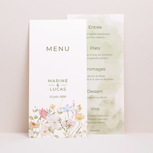 Menu Mariage Panoramique portrait Couronne de Fleurs Sauvages photo