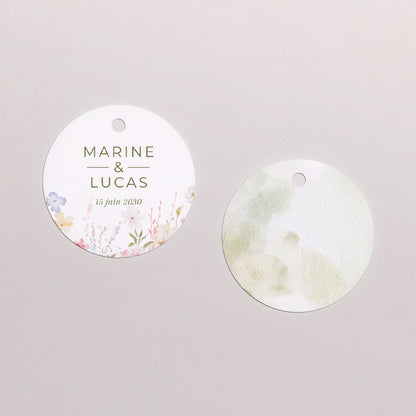 Boîte à dragées Mariage boule avec étiquette ronde Couronne de fleurs sauvages photo N° 3