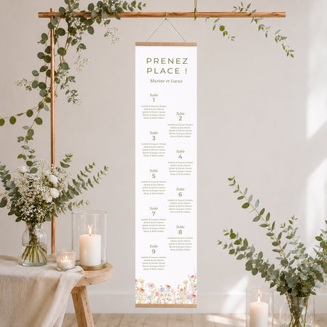 Plan de table Mariage Papier Couronne de Fleurs Sauvages