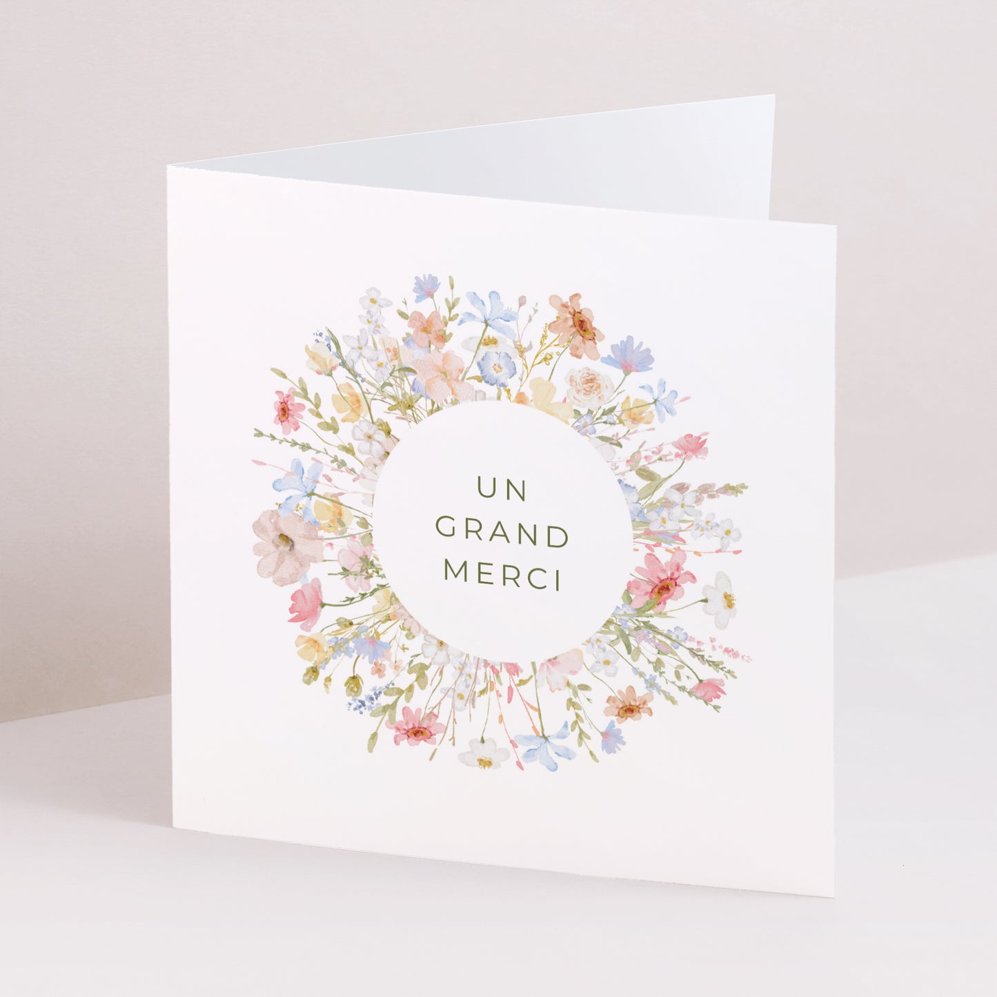 Remerciements Mariage Carré double volet Couronne de fleurs sauvages photo N° 1
