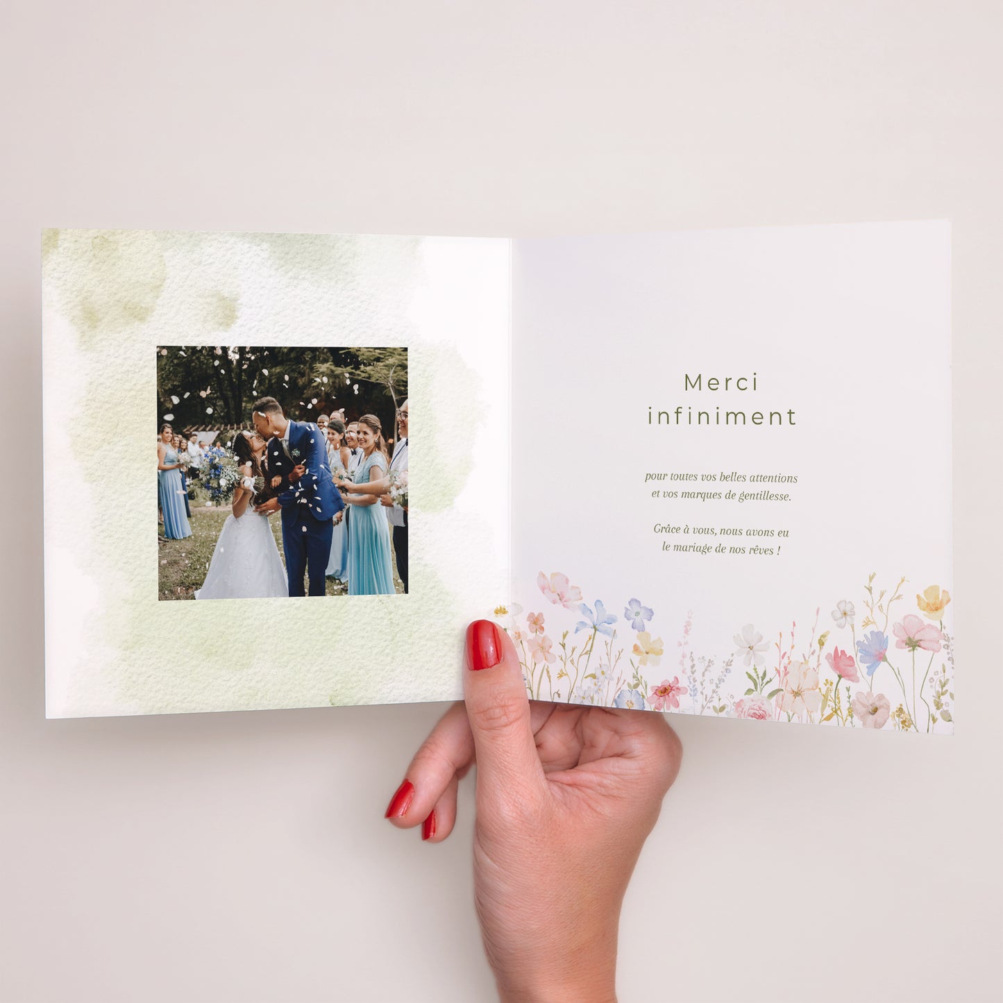 Remerciements Mariage Carré double volet Couronne de fleurs sauvages photo N° 2
