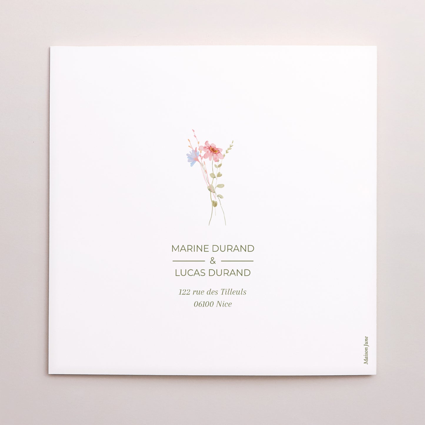 Remerciements Mariage Carré double volet Couronne de fleurs sauvages photo N° 3