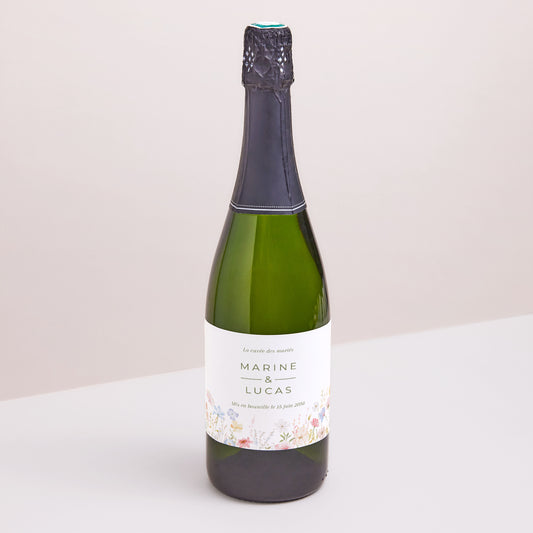 Etiquette bouteille Mariage Paysage Couronne de fleurs sauvages photo