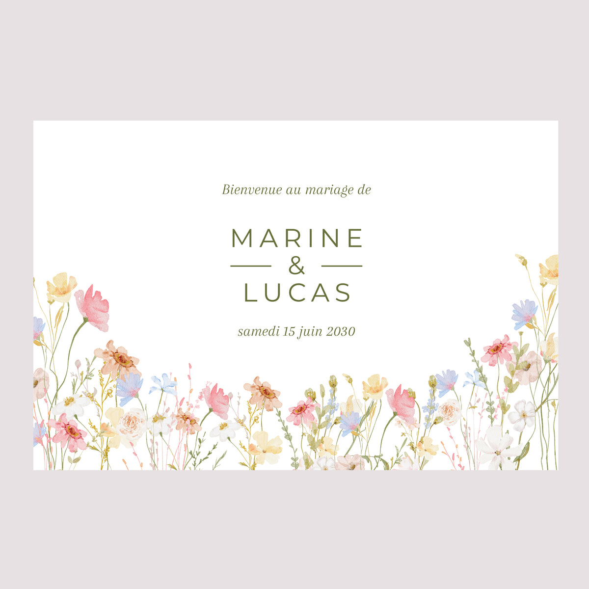 Panneau bienvenue Mariage Paysage 90 x 60 cm Couronne de Fleurs Sauvages photo N° 2