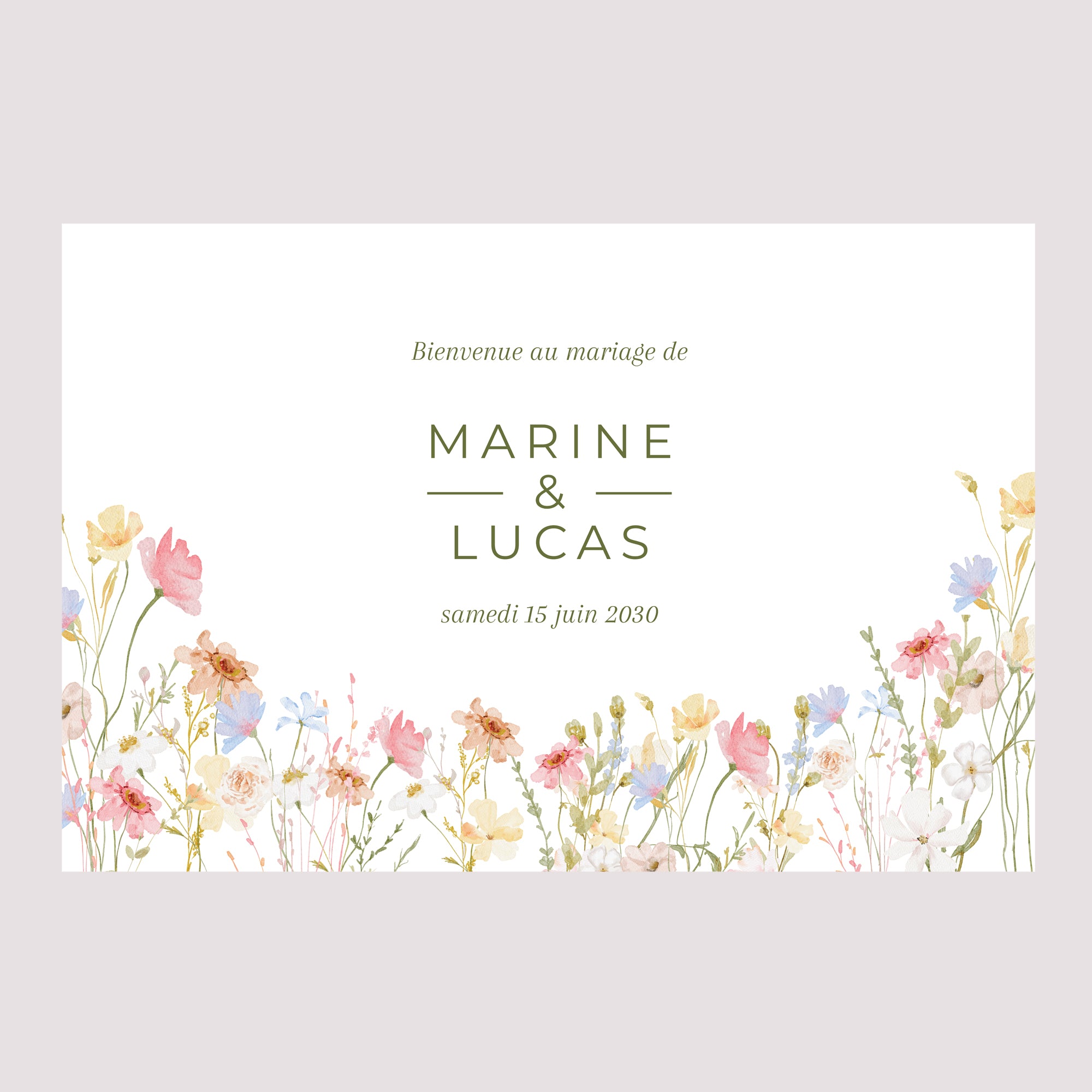 Panneau bienvenue Mariage Paysage 90 x 60 cm Couronne de Fleurs Sauvages photo N° 2