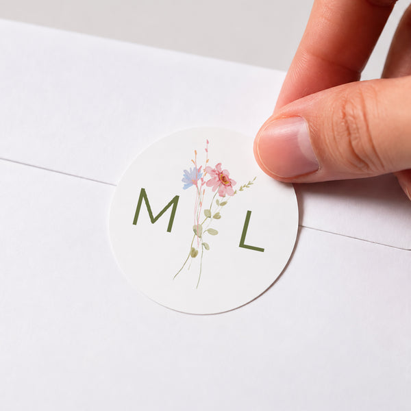 Sticker Mariage Rond Couronne de Fleurs Sauvages photo