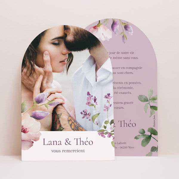 Remerciements Mariage Arche Romantic purple flowers photo