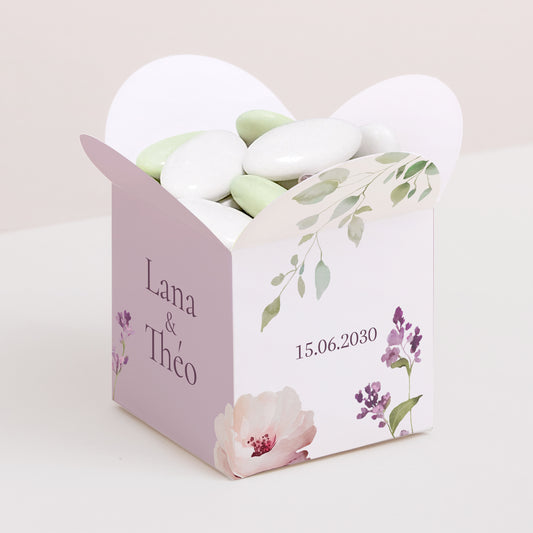 Boîte à dragées Mariage Ouverture papillon Romantic purple flowers photo
