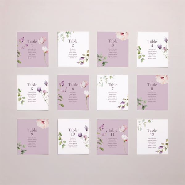 Plan de table Mariage Lot de 12 Romantic purple flowers photo