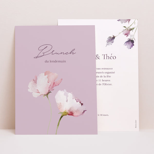 Invitations Mariage Portrait Romantic purple flowers photo