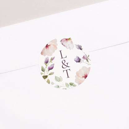 Sticker Mariage Rond Romantic purple flowers photo N° 1