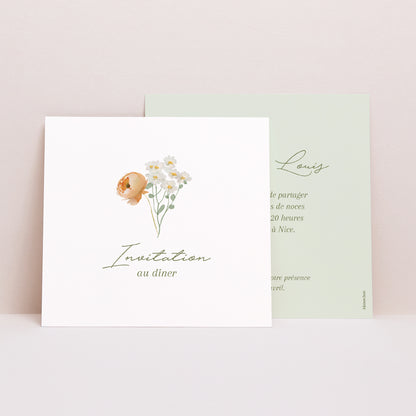 Invitations Mariage Carré Couronne de fleurs romantiques photo N° 1
