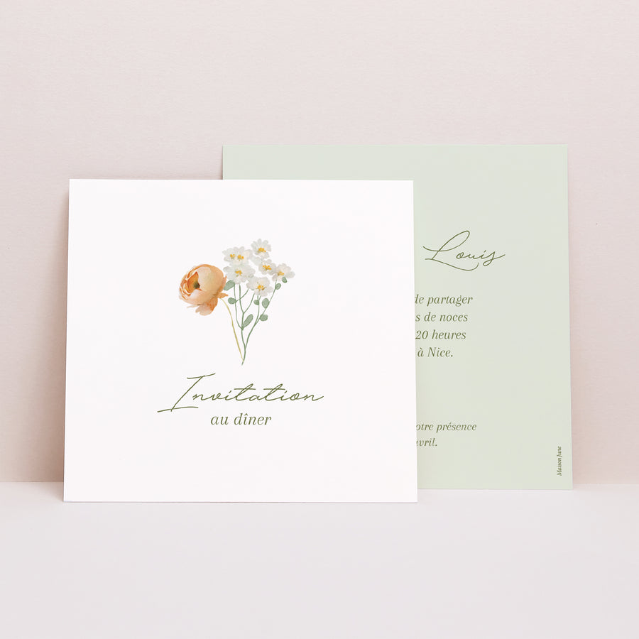 Invitations Mariage Carré Couronne de fleurs romantiques photo