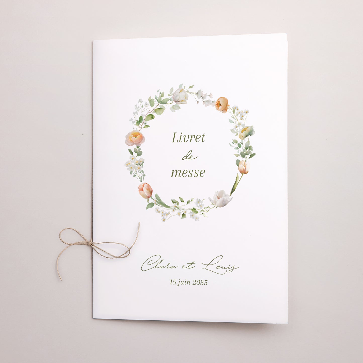 Livret de messe Mariage Double volet Couronne de fleurs romantiques photo N° 1