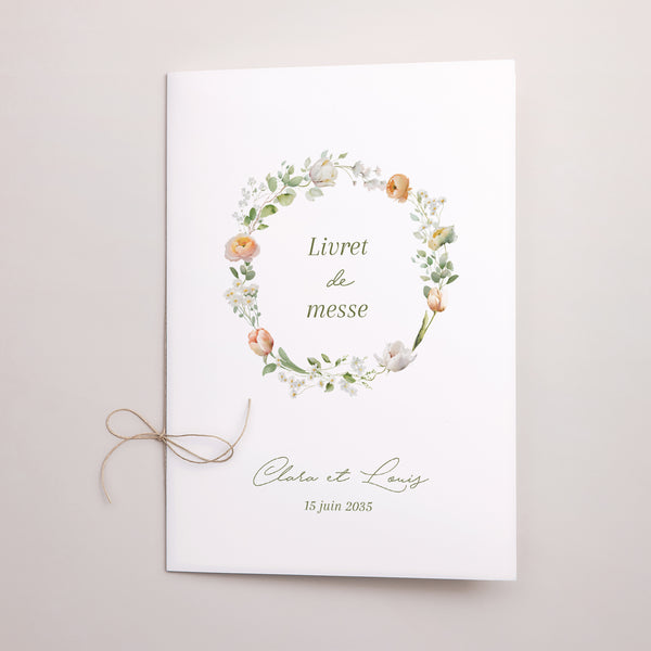 Livret de messe Mariage Double volet Couronne de fleurs romantiques photo