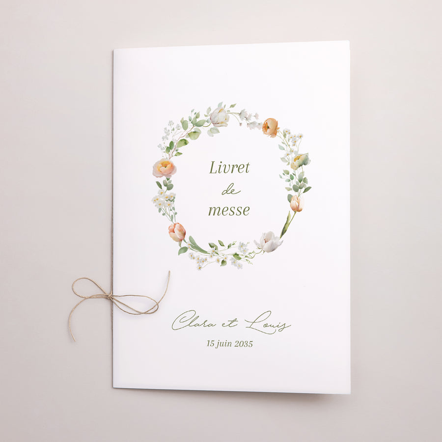 Livret de messe Mariage Double volet Couronne de fleurs romantiques photo