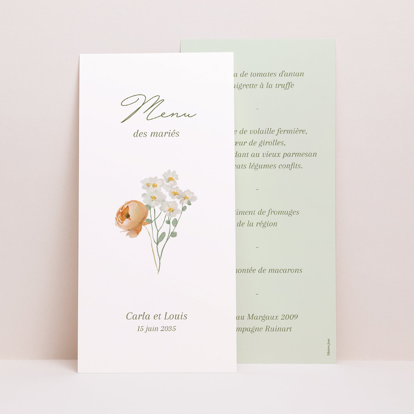 Menu Mariage Panoramique portrait Couronne de fleurs romantiques photo N° 1