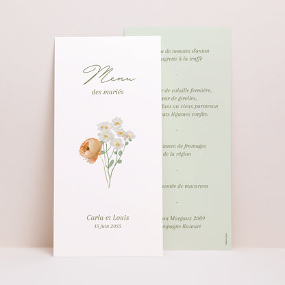 Menu Mariage Panoramique portrait Couronne de fleurs romantiques photo N° 1