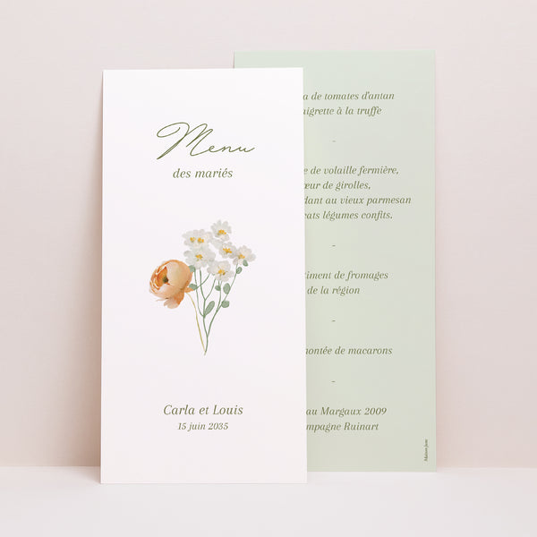 Menu Mariage Panoramique portrait Couronne de fleurs romantiques photo