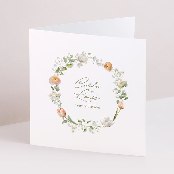 Remerciements Mariage Carré double volet Couronne de fleurs romantiques photo