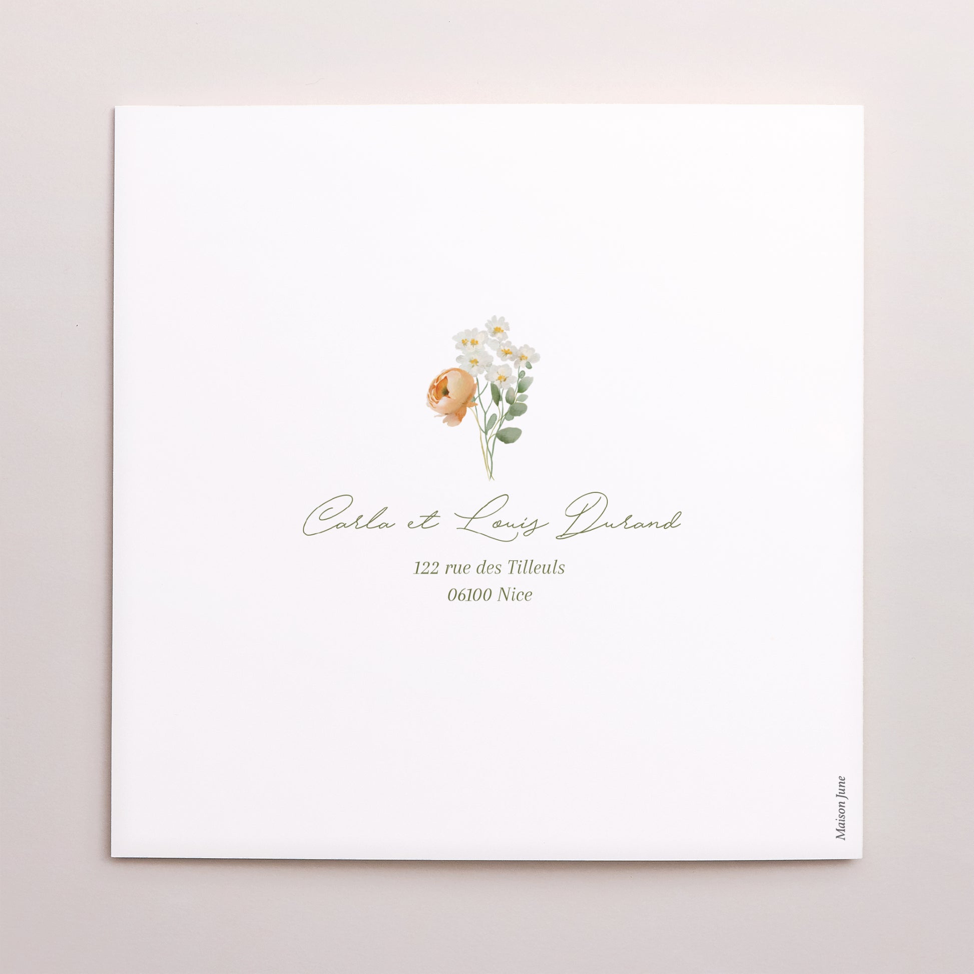 Remerciements Mariage Carré double volet Couronne de fleurs romantiques photo N° 3