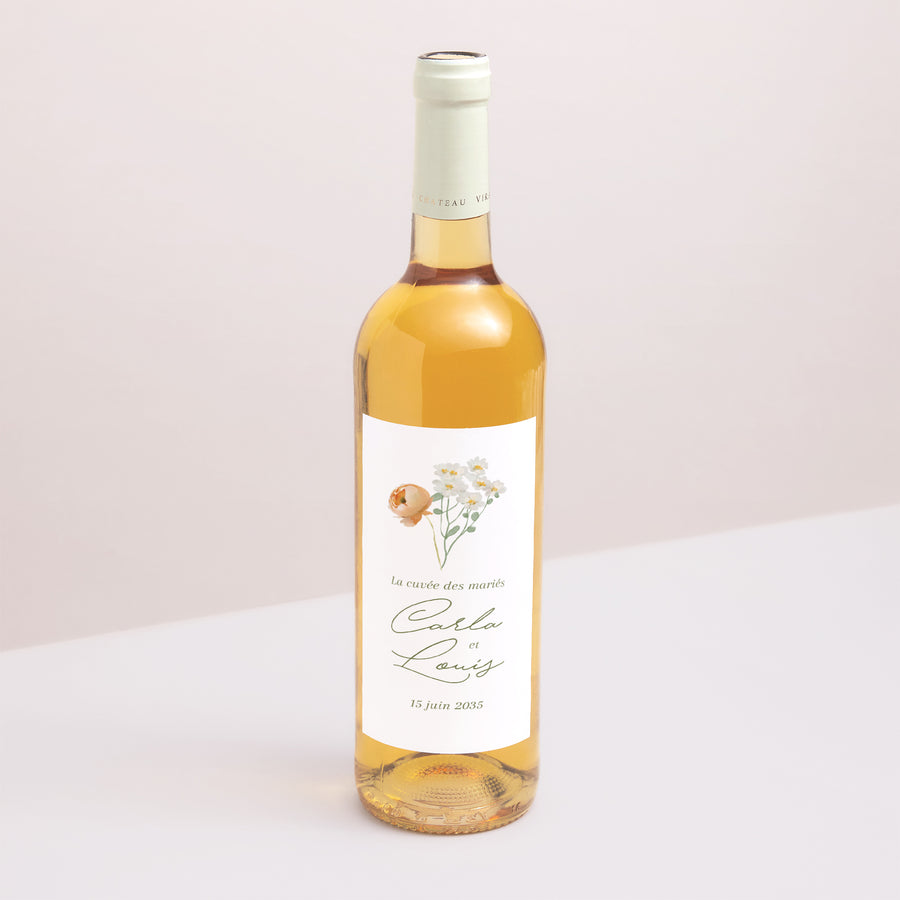 Etiquette bouteille Mariage Portrait Couronne de fleurs romantiques photo