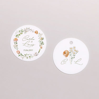 Etiquette perforée Mariage Ronde Couronne de fleurs romantiques photo N° 1