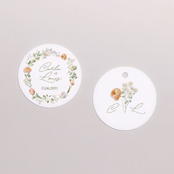 Etiquette perforée Mariage Ronde Couronne de fleurs romantiques photo